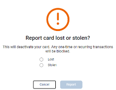 Report card lost/stolen screen capture image